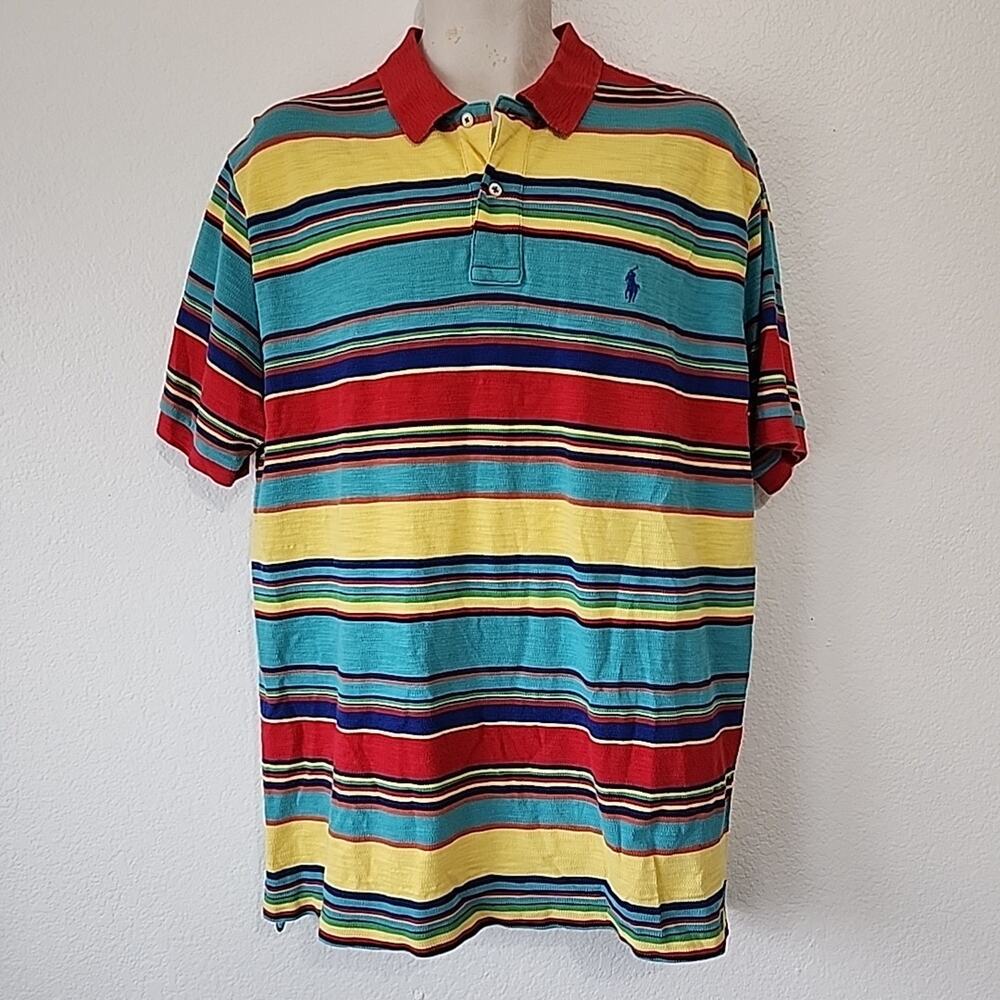 Vintage XL Mens Polo Ralph Lauren‎ Multicolor Striped Shirt Knit 90s Y2K Golf